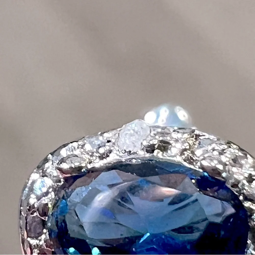 Trilogy Blue Gemstone Diamond Accent Latch Back Earrings - Picture 7 of 11